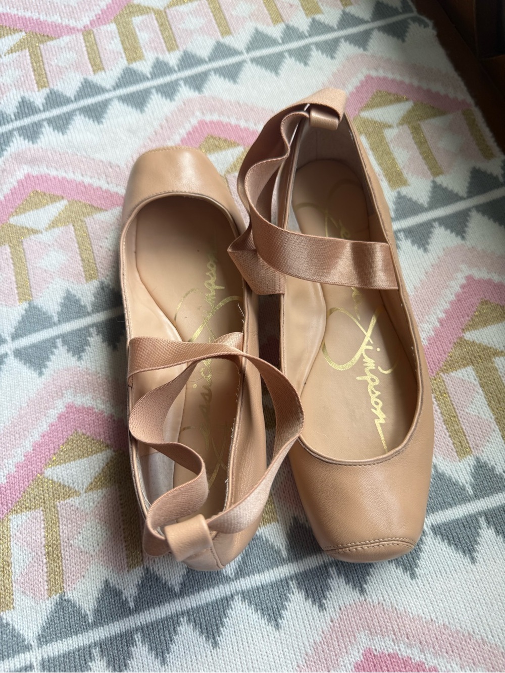 Jessica Simpson Nude Leather Square-Toe Ballet Flats - Picture 4 of 7